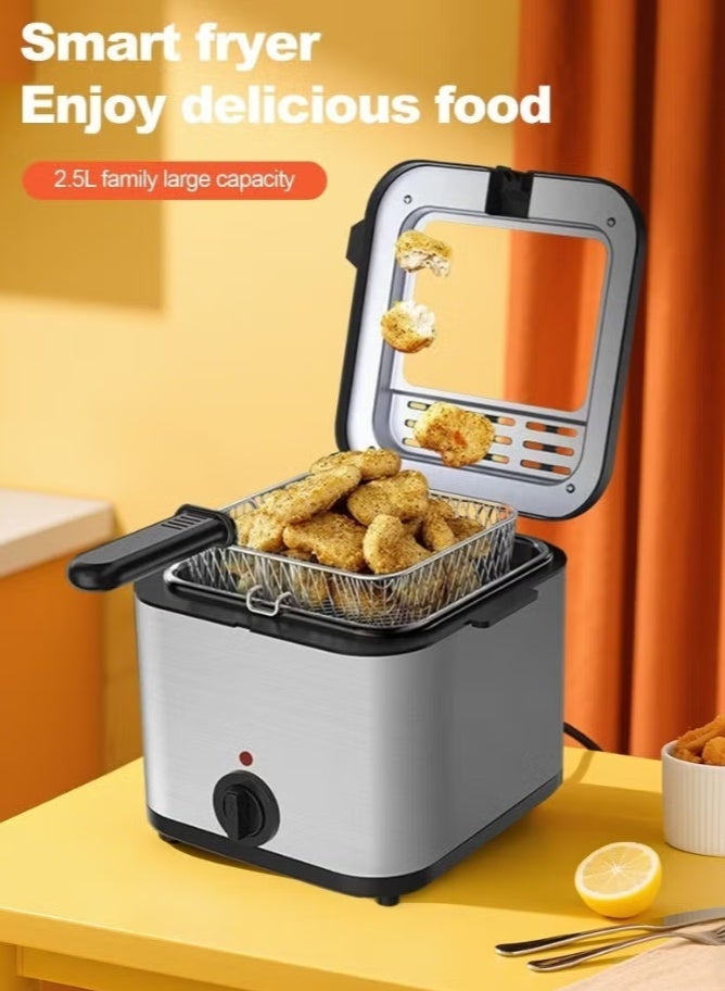 دينكس مقلاة كهربائية سعة 2.5 لتر، تسخين سريع مع غطاء بنافذة عرض وسلة قلي قابلة للإزالة وسهلة التنظيف - Image 3